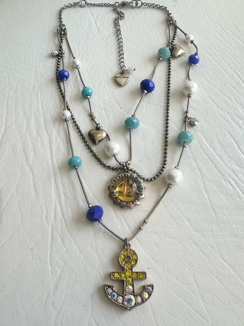 Betsey Johnson multi strand blue beads and pearls necklace